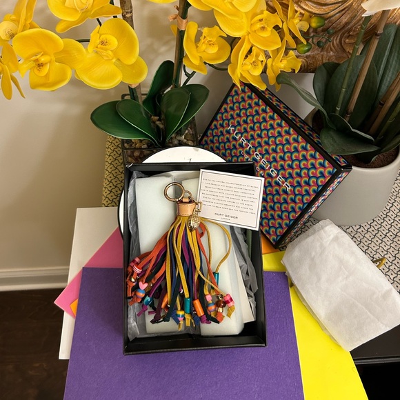 NEW Kurt Geiger Suede & Beaded Tassel Bag Charm Key Holder - Picture 3 of 6